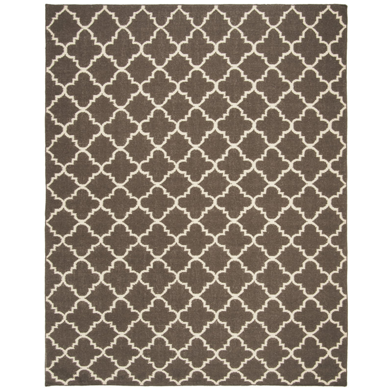 Ebern Designs Rodgers Handwoven Flatweave Wool Brown/Ivory Area Rug